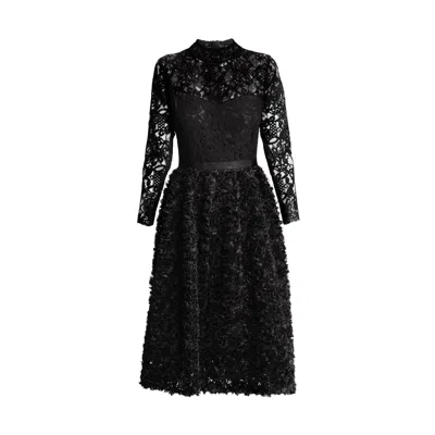 RUMOUR LONDON WOMEN'S BLACK GRAZIA MIDI DRESS WITH LACE BODICE AND RUFFLED-TULLE SKIRT