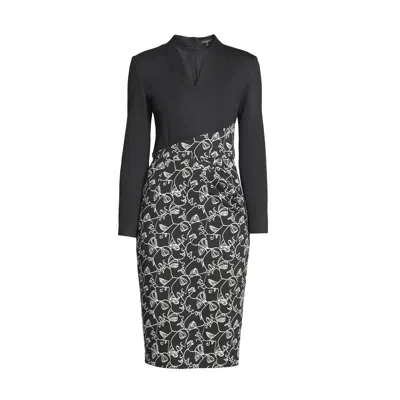 RUMOUR LONDON WOMEN'S BLACK MICHELLE TAILORED DRESS WITH CONTRASTING CONTOUR JACQUARD SKIRT