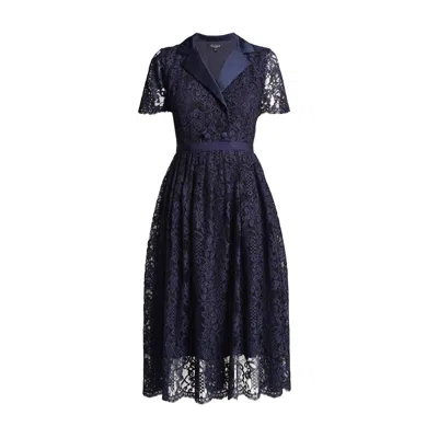 RUMOUR LONDON WOMEN'S BLUE BELLA DOUBLE-BREASTED LACE MIDI DRESS
