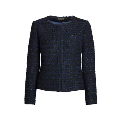 RUMOUR LONDON WOMEN'S BLUE CAMILLE COTTON TWEED JACKET IN NAVY