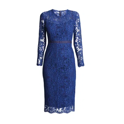 RUMOUR LONDON WOMEN'S CHIARA LONG SLEEVE LACE DRESS IN AZURE BLUE