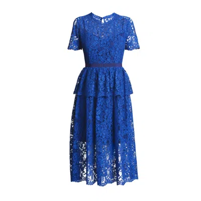 RUMOUR LONDON WOMEN'S LUCIA LACE MIDI DRESS WITH PEPLUM IN AZURE BLUE