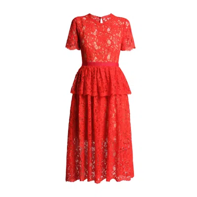 RUMOUR LONDON WOMEN'S RED LUCIA LACE MIDI DRESS WITH PEPLUM IN SCARLET