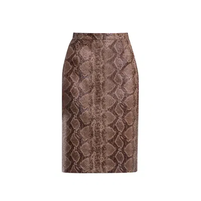 RUMOUR LONDON WOMEN'S BROWN SANDY SNAKE SKIN FAUX LEATHER PENCIL SKIRT