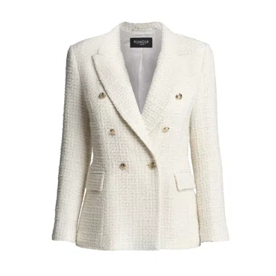 RUMOUR LONDON WOMEN'S WHITE CAMBON WOOL-BLEND BOUCLE TWEED BLAZER IN CREAM