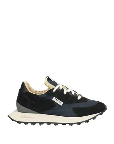 RUN OF RUN OF MAN SNEAKERS MIDNIGHT BLUE SIZE 8 TEXTILE FIBERS, LEATHER