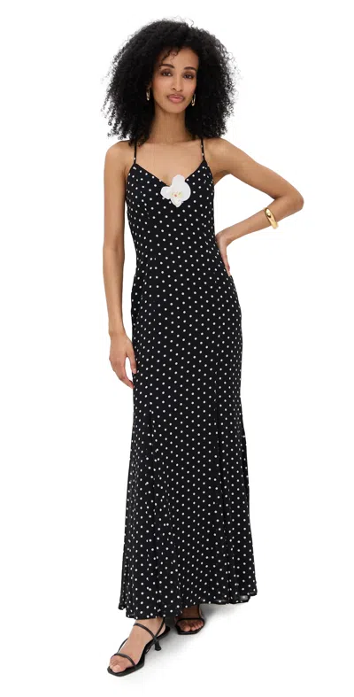 RUNAWAY THE LABEL MALIKA MAXI DRESS BLACK POLKA