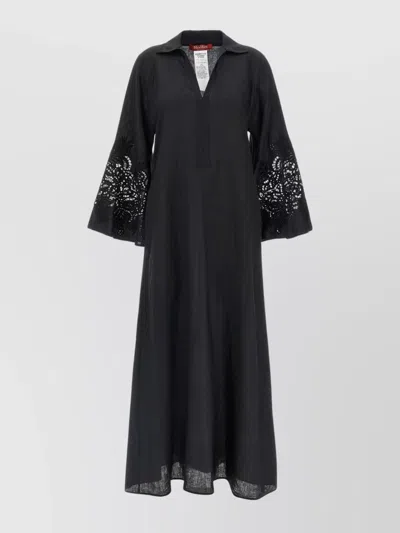 S MAX MARA UNIQUE SLEEVE DRESS WITH V-NECKLINE AND EMBROIDERY