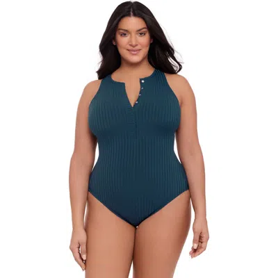S3 S3 RIBBED HIGH NECK SNAP FRONT ONE PIECE SWIMSUIT