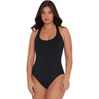 S3 S3 RIBBED HIGH NECK SNAP FRONT ONE PIECE SWIMSUIT