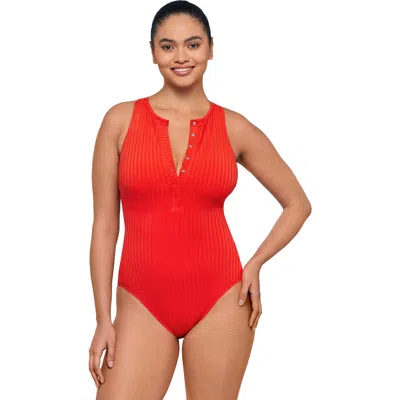 S3 S3 RIBBED HIGH NECK SNAP FRONT ONE PIECE SWIMSUIT