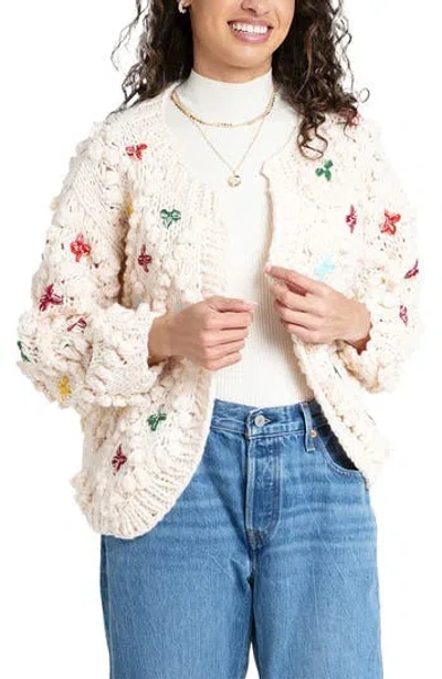 SAACHI SAACHI CROSS STITCHED POMPOM CARDIGAN