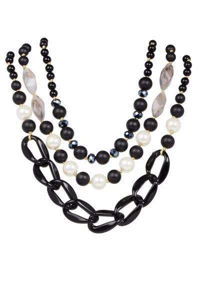 SAACHI WOMEN'S BLACK PEARL AND BEAD LAYERED CHAIN NECKLACE