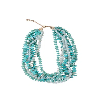 SAACHI WOMEN'S BLUE TURQUOISE BEADED MULTI NECKLACE