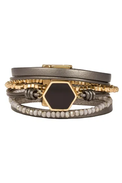 SAACHI WOMEN'S GREY HEXA LEATHER BRACELET