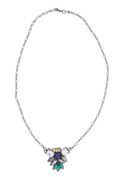 SAACHI WOMEN'S GREY MODERN MOSAIC CRYSTAL PENDANT NECKLACE