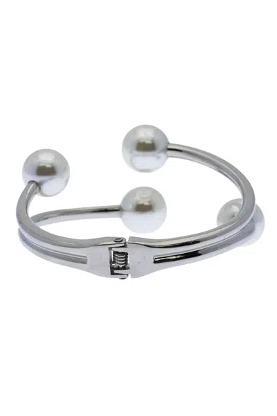 SAACHI WOMEN'S HINGED PEARL CUFF SILVER BRACELET