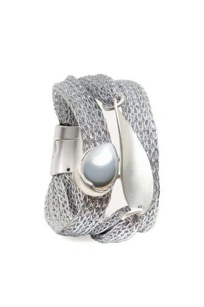 SAACHI WOMEN'S MESH TWISTED ORB SILVER BRACELET