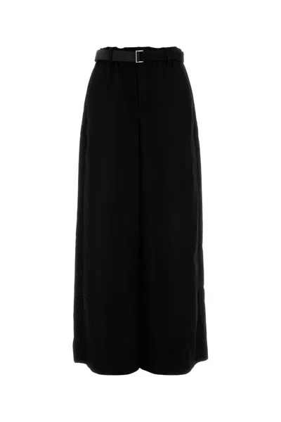 SACAI SACAI BLACK WOOL WIDE LEG PANT