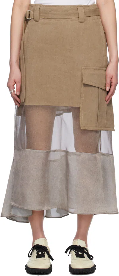 SACAI BEIGE MIX DENIM MAXI SKIRT