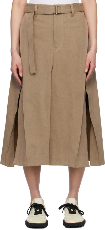 SACAI BEIGE MIX DENIM MIDI SKIRT