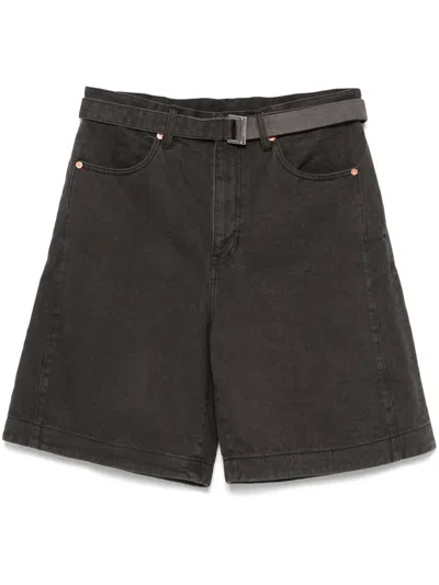 SACAI BELTED DENIM SHORTS
