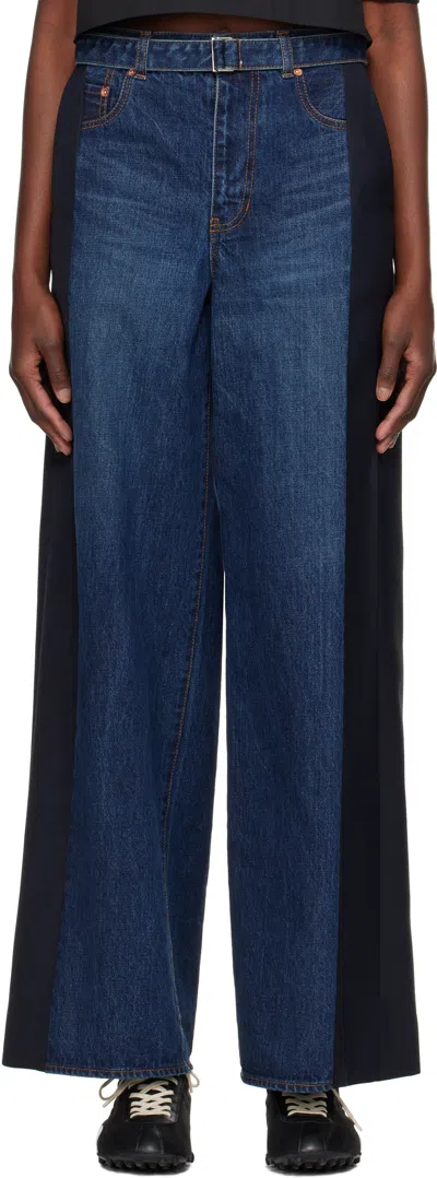 SACAI BLACK & NAVY DENIM & SUITING JEANS