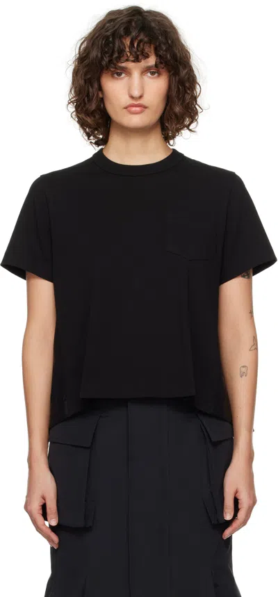 SACAI BLACK NYLON TWILL & COTTON JERSEY T-SHIRT