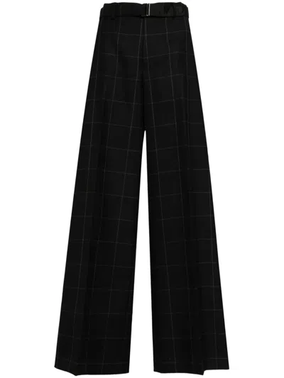 SACAI CHECK-PATTERN WIDE-LEG TROUSERS