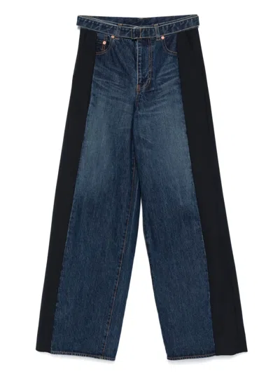 SACAI CONTRAST-PANEL WIDE-LEG JEANS