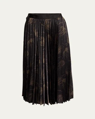 SACAI DOT FLOWER PRINT PLEATED MIDI SKIRT