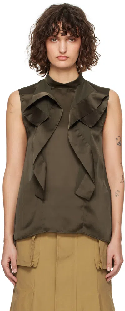 SACAI KHAKI SATIN & CHIFFON BLOUSE