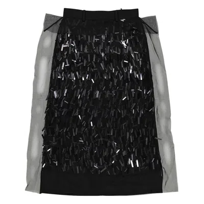 SACAI SACAI LADIES BLACK SPANGLE EMBROIDERY SEQUIN SKIRT