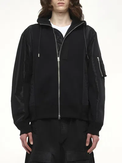 SACAI MEN'S SPONGE SWEAT NYLON TWILL HOODIE