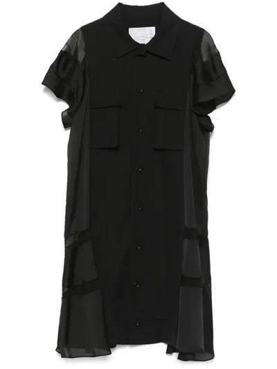SACAI SHEER-PANELS SHIRT DRESS