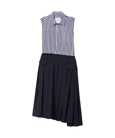 SACAI STRIPED ASYMMETRICAL DRESS