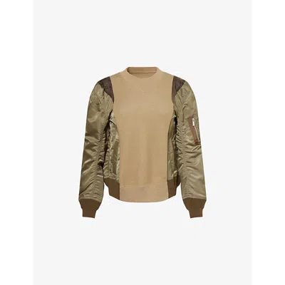 SACAI WOMENS BEIGE SPONGE CONTRAST-TEXTURE COTTON-BLEND SWEATSHIRT XL