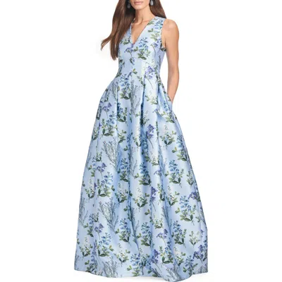 SACHIN & BABI SACHIN & BABI BROOKE FLORAL SLEEVELESS MIKADO GOWN