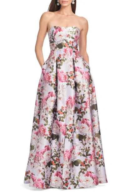 SACHIN & BABI SACHIN & BABI GIOVANNA FLORAL MIKADO SATIN STRAPLESS GOWN