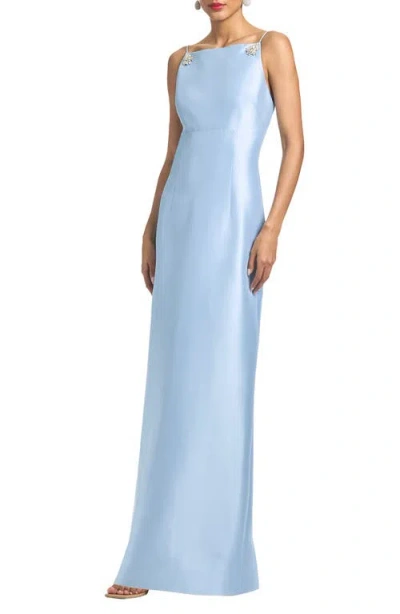 SACHIN & BABI SACHIN & BABI PRYCE CRYSTAL STRAP DETAIL VERTICAL STRETCH MIKADO COLUMN GOWN