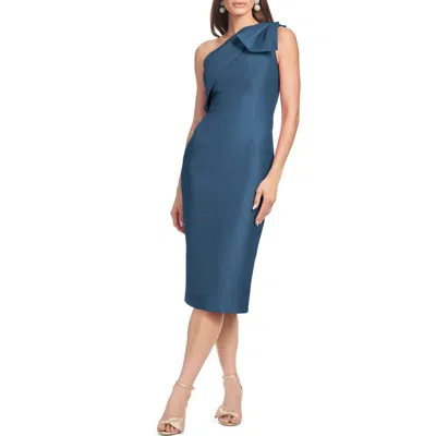 SACHIN & BABI SACHIN & BABI SHARLA BOW DETAIL ONE-SHOULDER COCKTAIL SHEATH MIDI DRESS