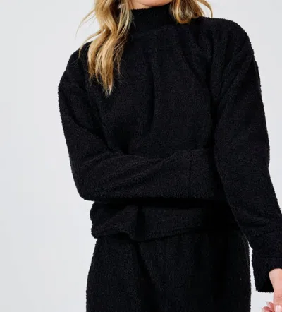 SADIE & SAGE MIND YOU COZY MOCK NECK TOP IN BLACK