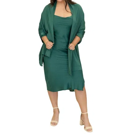 SADIE & SAGE MIRAGE COWL NECK MIDI DRESS WITH SHAWL IN FOREST GREEN