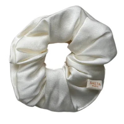 SAETA PARIS WOMEN'S NEUTRALS / WHITE SILK SCRUNCHIE - IVORY