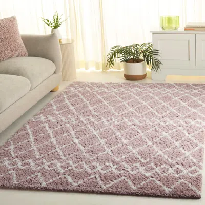 SAFAVIEH BERBER SHAG MACHINE MADE AREA RUG, LIGHT ROSE / IVORY SHAG / FLOKATI STYLE EASY CARE