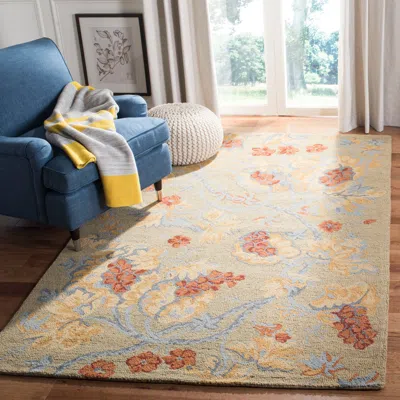 SAFAVIEH BLOSSOM HAND MADE AREA RUG, BEIGE / MULTI COUNTRY FLORAL STYLE NON-SHEDDING