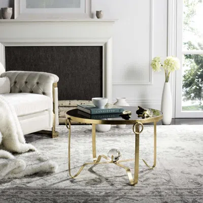 SAFAVIEH ELISHA GOLD LEAF ROUND COFFEE TABLE - GLASS BALL