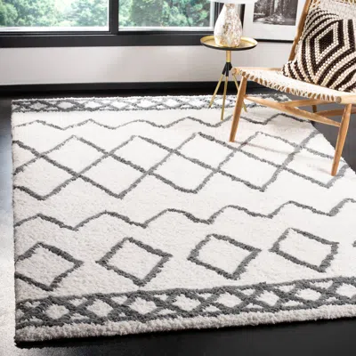 SAFAVIEH EQUINOX SHAG HAND MADE AREA RUG, CREAM / GREY BOHEMIAN STYLE NON SHEDDING