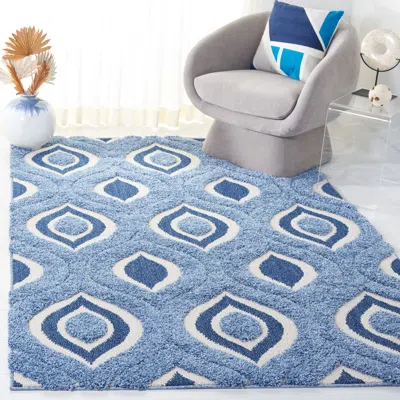 SAFAVIEH FLORIDA SHAG MACHINE MADE AREA RUG, BLUE / IVORY SHAG & FLOKATI STYLE EASY CARE