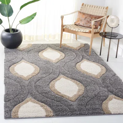 SAFAVIEH FLORIDA SHAG MACHINE MADE AREA RUG, GREY / IVORY SHAG & FLOKATI STYLE EASY CARE